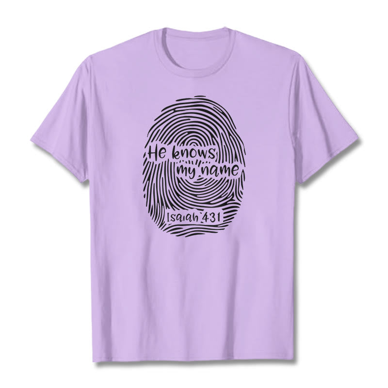 T-shirt unisexe Christianartworkshop « Il connaît mon nom » avec empreinte digitale et verset biblique - Violet clair - 2XL - image 12