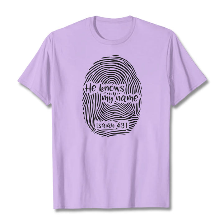 T-shirt unisexe Christianartworkshop « Il connaît mon nom » avec empreinte digitale et verset biblique - Violet clair - 2XL - image 12