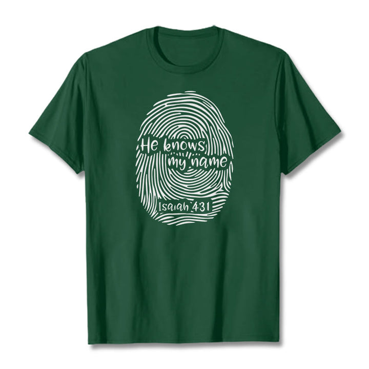 T-shirt unisexe Christianartworkshop « Il connaît mon nom » avec empreinte digitale et verset biblique - Vert foncé - 2XL - image 8