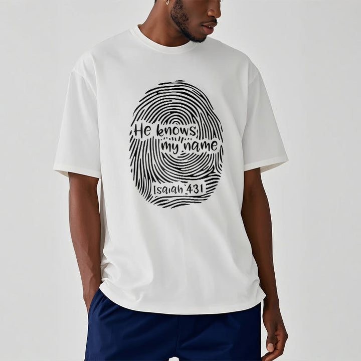 T-shirt unisexe Christianartworkshop « Il connaît mon nom » avec empreinte digitale et verset biblique - image 6