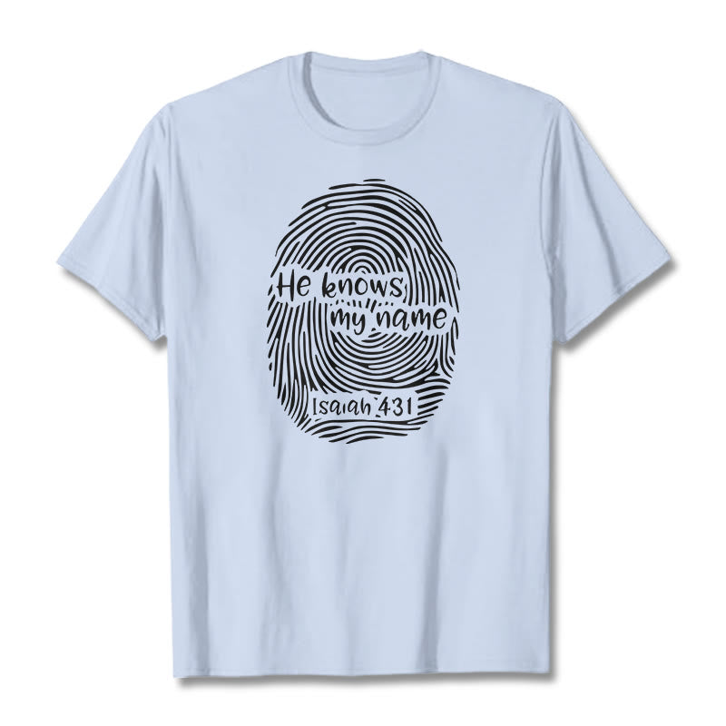 T-shirt unisexe Christianartworkshop « Il connaît mon nom » avec empreinte digitale et verset biblique - Bleu clair - 2XL - image 19