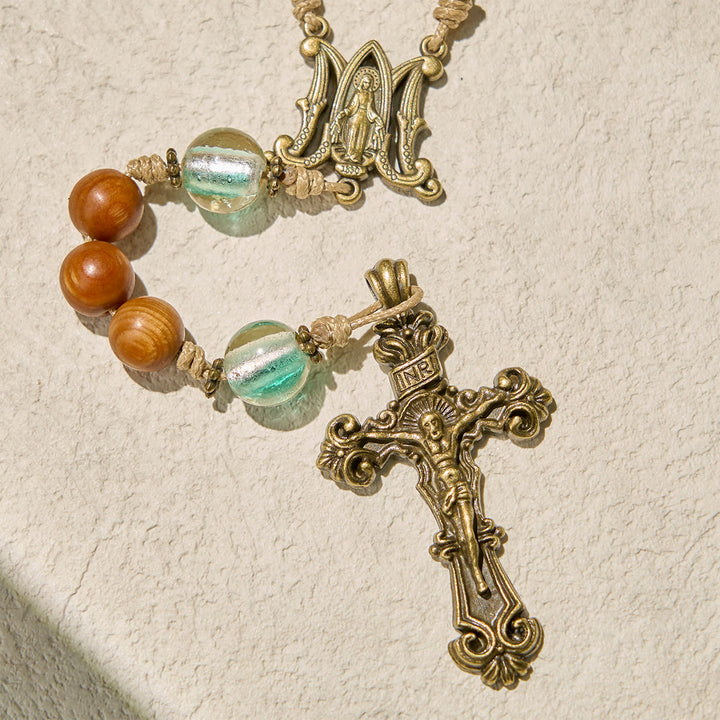 Christianartworkshop Chapelet classique en bois brun thuya avec perles vert vif et Notre-Dame - image 6