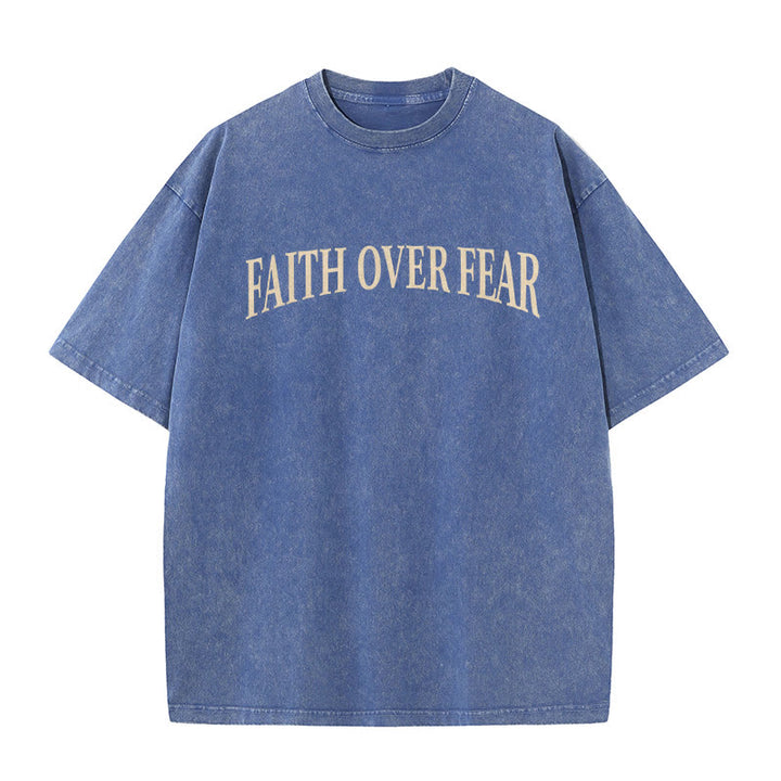 T-shirt unisexe délavé Christianartworkshop « La foi plutôt que la peur » avec croix d'épines - image 11