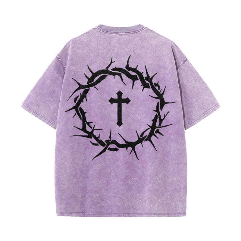 T-shirt unisexe délavé Christianartworkshop « La foi plutôt que la peur » avec croix d'épines - Violet - 5XL - image 12
