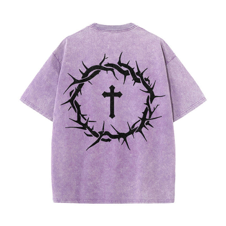 T-shirt unisexe délavé Christianartworkshop « La foi plutôt que la peur » avec croix d'épines - Violet - 5XL - image 12