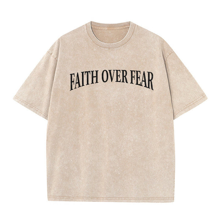 T-shirt unisexe délavé Christianartworkshop « La foi plutôt que la peur » avec croix d'épines - image 7