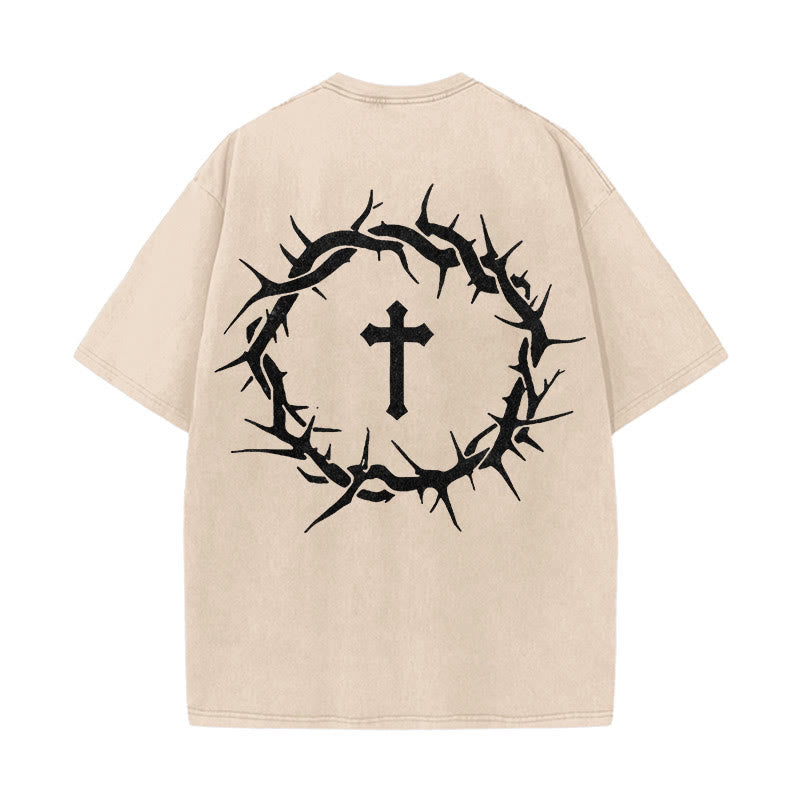 T-shirt unisexe délavé Christianartworkshop « La foi plutôt que la peur » avec croix d'épines - Abricot - 5XL - image 6