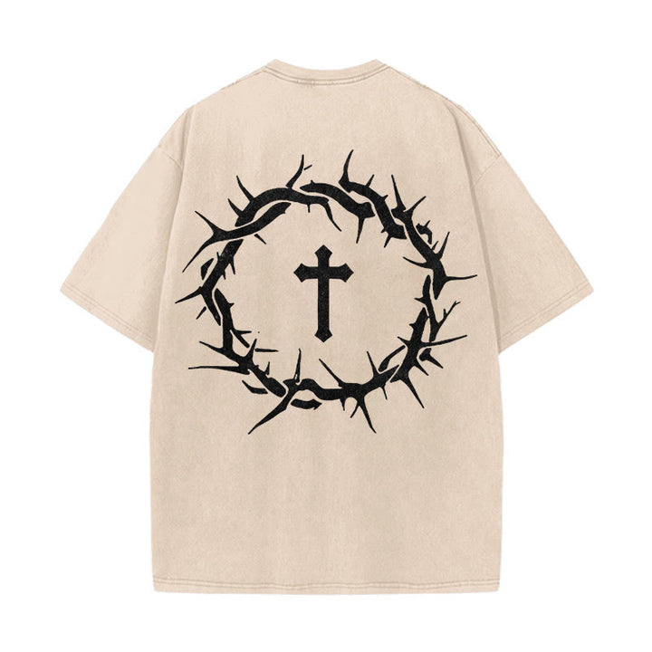 T-shirt unisexe délavé Christianartworkshop « La foi plutôt que la peur » avec croix d'épines - Abricot - 5XL - image 6