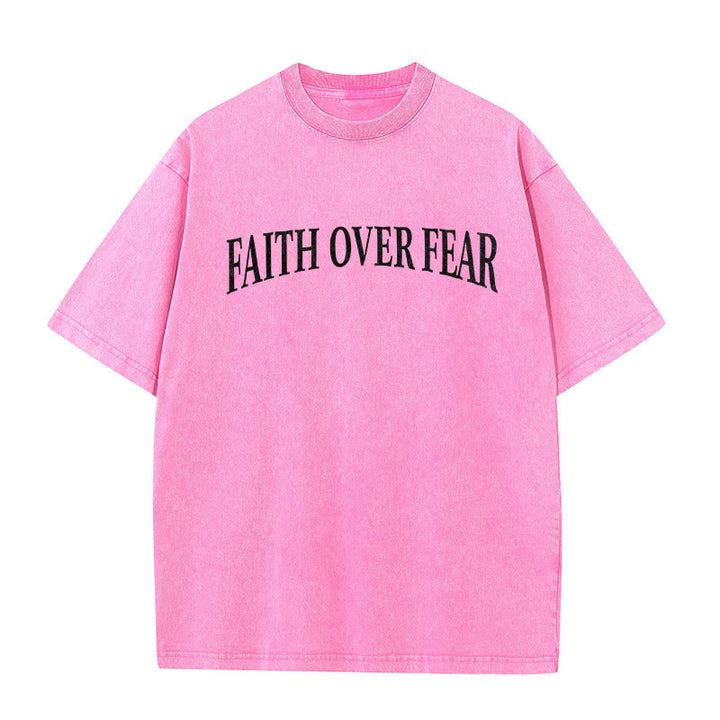 T-shirt unisexe délavé Christianartworkshop « La foi plutôt que la peur » avec croix d'épines - image 19