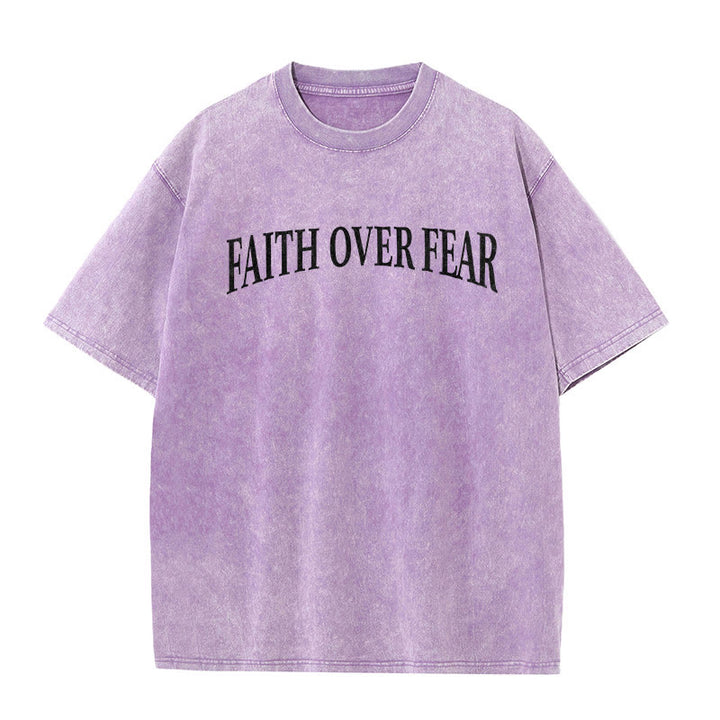 T-shirt unisexe délavé Christianartworkshop « La foi plutôt que la peur » avec croix d'épines - image 13