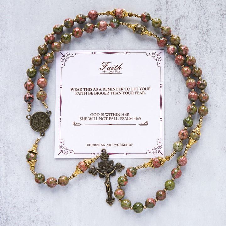 Christianartworkshop Jésus est le cadeau : Chapelet en pierre de chrysocolle fait main avec carte cadeau - LA FOI PLUTÔT QUE LA PEUR - image 3