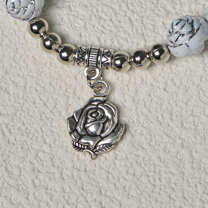 Christianartworkshop Chapelet et bracelets de dévotion en perles de rose blanche délicates avec la Vierge Marie - image 16