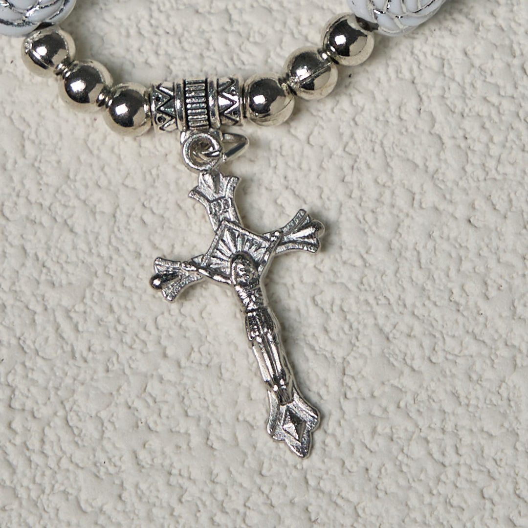 Christianartworkshop Chapelet et bracelets de dévotion en perles de rose blanche délicates avec la Vierge Marie - image 15