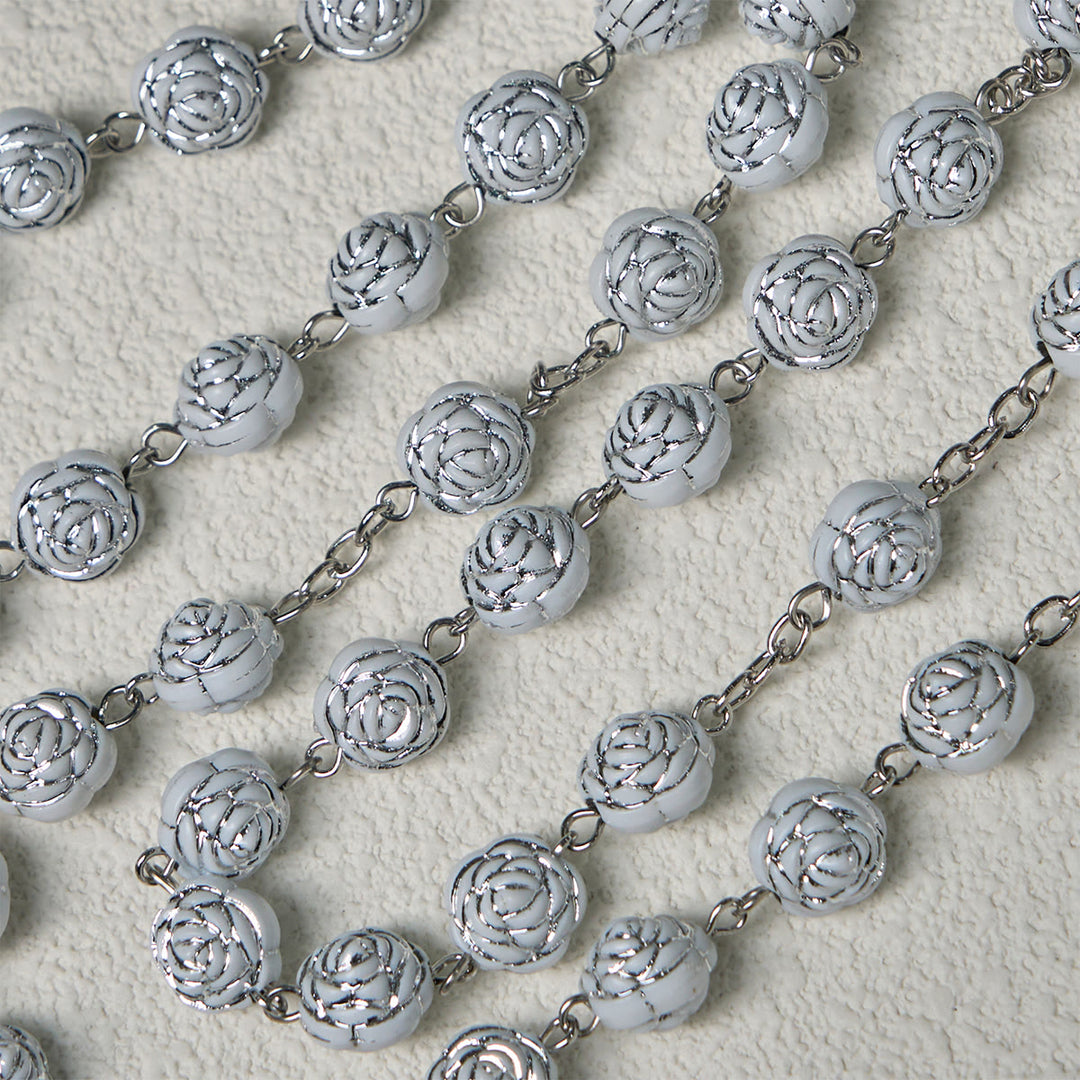 Christianartworkshop Chapelet et bracelets de dévotion en perles de rose blanche délicates avec la Vierge Marie - image 7