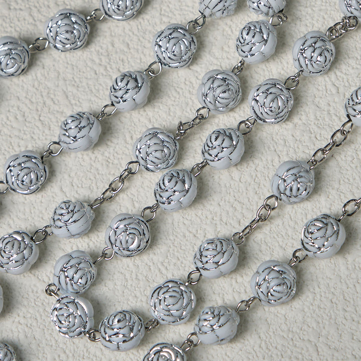 Christianartworkshop Chapelet et bracelets de dévotion en perles de rose blanche délicates avec la Vierge Marie - image 7