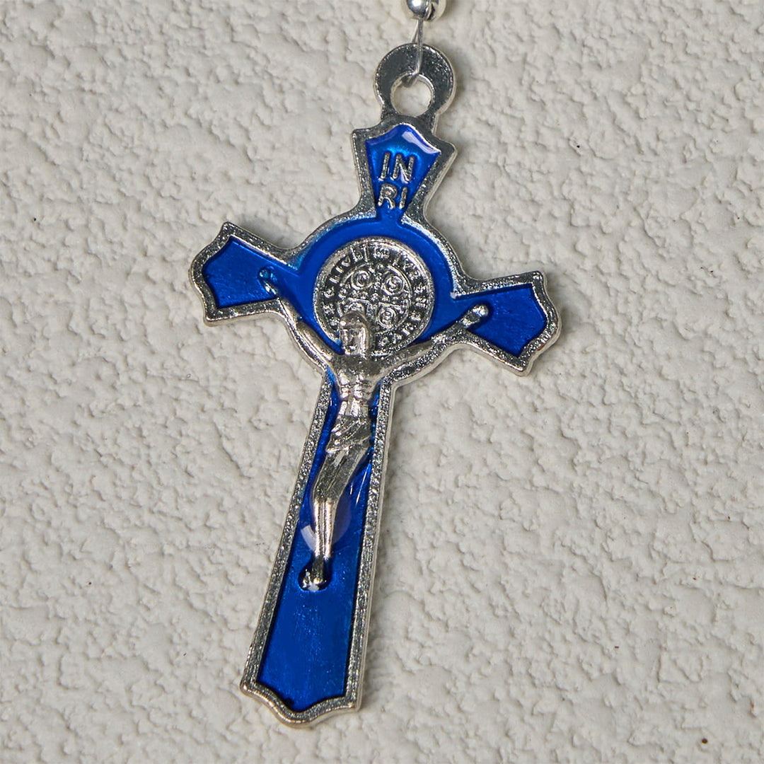 Christianartworkshop Chapelet en cristal brillant et perles florales bleues, avec crucifix en émail et représentation de Notre-Dame. - image 7