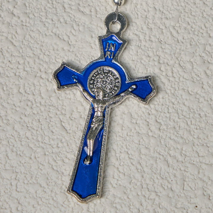 Christianartworkshop Chapelet en cristal brillant et perles florales bleues, avec crucifix en émail et représentation de Notre-Dame. - image 7
