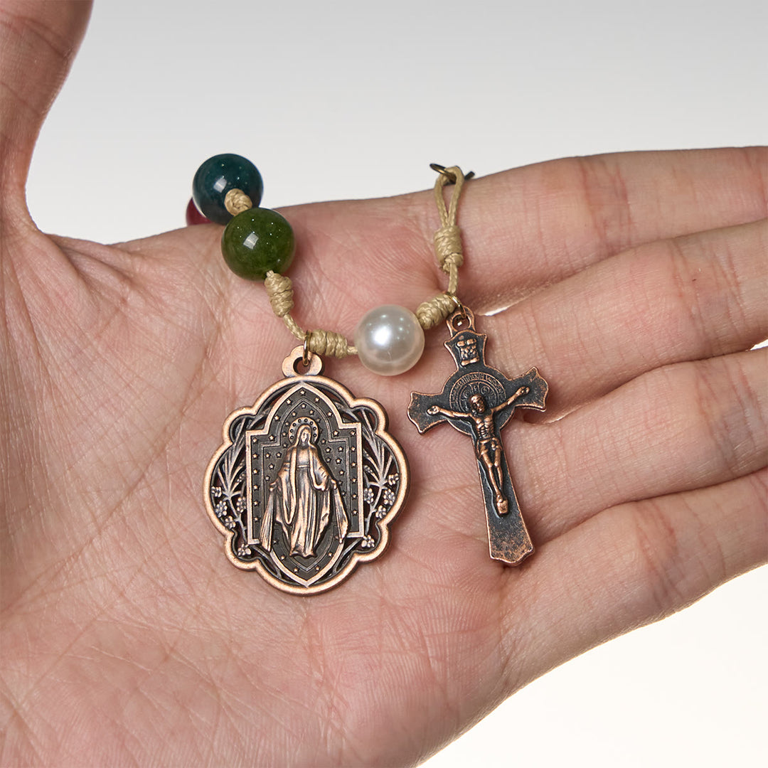 Christianartworkshop Bracelets en agate tourmaline naturelle de 10 mm avec médaille miraculeuse et crucifix - image 5