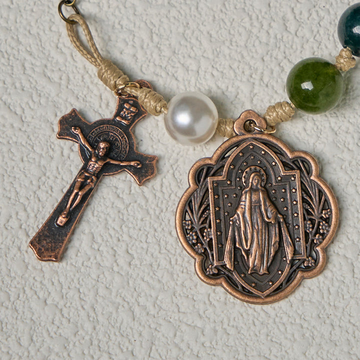 Christianartworkshop Bracelets en agate tourmaline naturelle de 10 mm avec médaille miraculeuse et crucifix - image 7