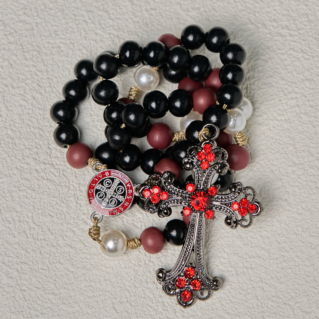 Christianartworkshop Chapelet dévotionnel noir et rouge avec bénédiction de saint Benoît et croix rouge ornée - image 5