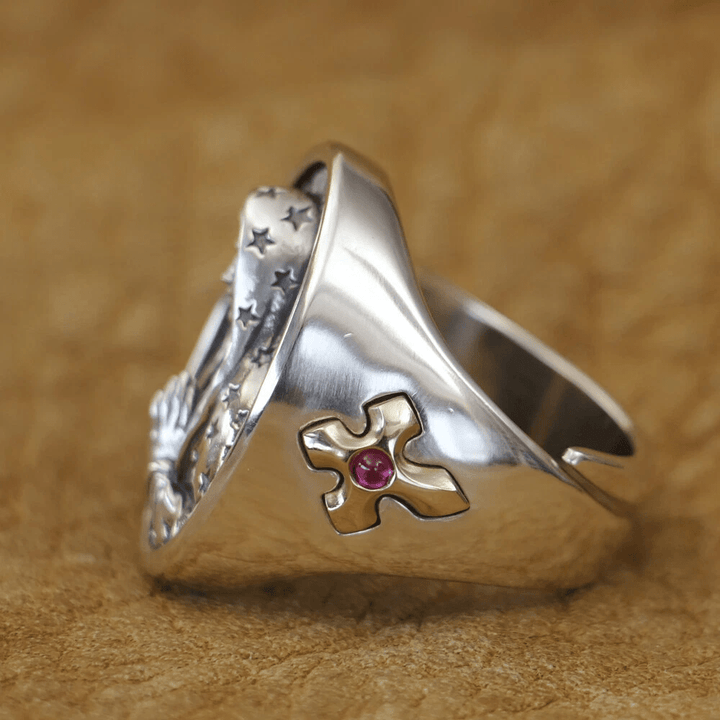 Bague ovale Vierge Marie en argent 925, signée Christianartworkshop. Protection divine et prière. - image 4