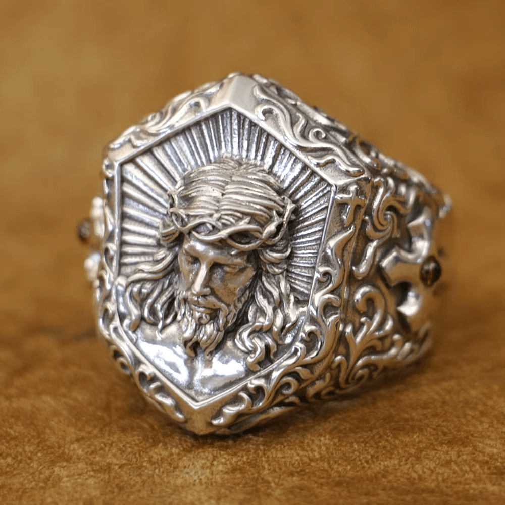 Bague Couronne d'épines Jésus-Christ style vintage en argent massif de Christianartworkshop - US 15 - image 0