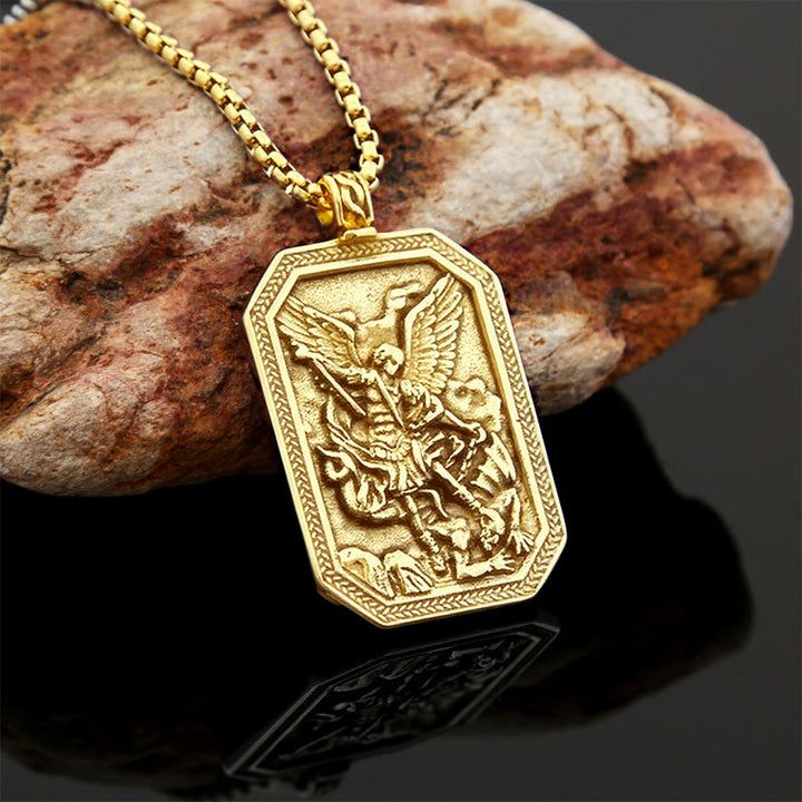 Christianartworkshop Collier pendentif classique en acier inoxydable avec Saint Michel Archange, symbole de protection. - image 12