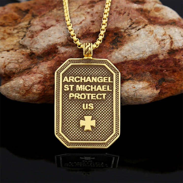 Christianartworkshop Collier pendentif classique en acier inoxydable avec Saint Michel Archange, symbole de protection. - image 9