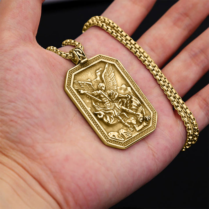 Christianartworkshop Collier pendentif classique en acier inoxydable avec Saint Michel Archange, symbole de protection. - image 11