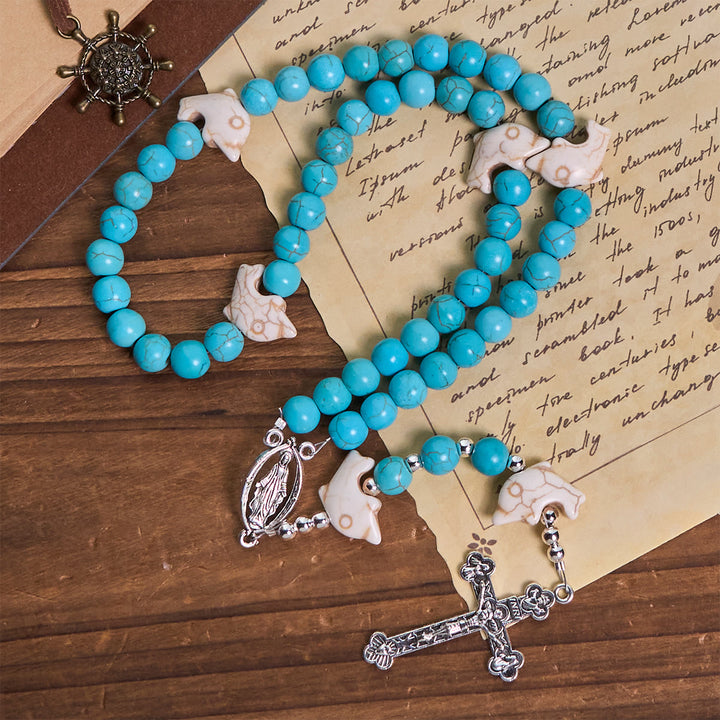 Christianartworkshop Prière au-delà de la mer avec un chapelet turquoise Sérénité dauphin et animaux - image 5