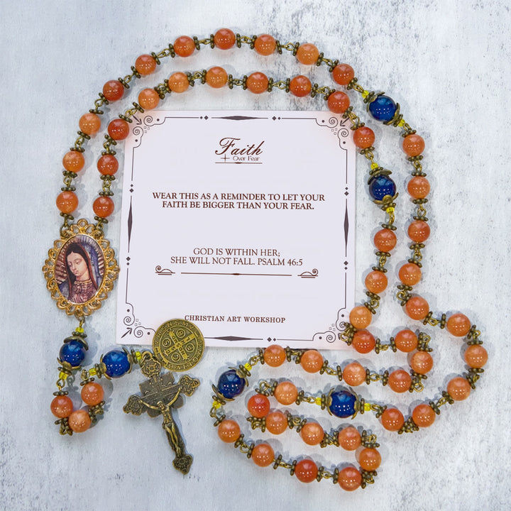Christianartworkshop FOI PRIÉE : Chapelet en calcédoine orange fait main avec carte cadeau - LA FOI PLUTÔT QUE LA PEUR - image 2