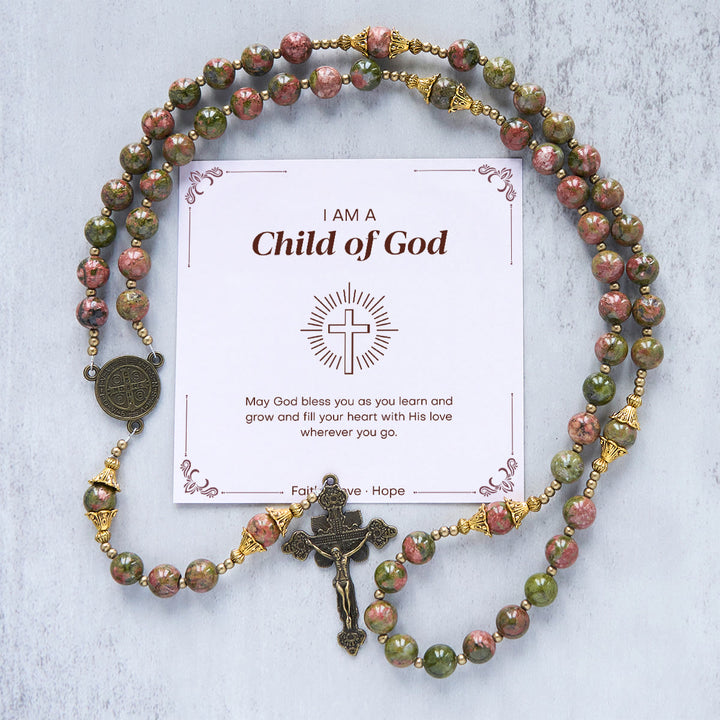 Christianartworkshop Jésus est le cadeau : Chapelet en pierre de chrysocolle fait main avec carte cadeau - Enfant de Dieu - image 1