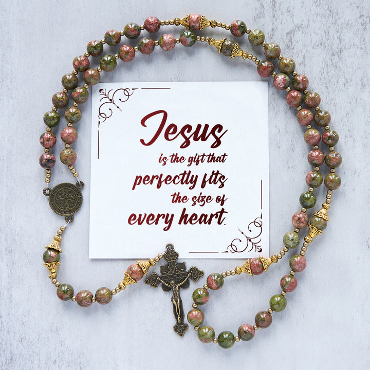 Christianartworkshop Jésus est le cadeau : Chapelet en pierre de chrysocolle fait main avec carte cadeau - Jésus est le don - image 0