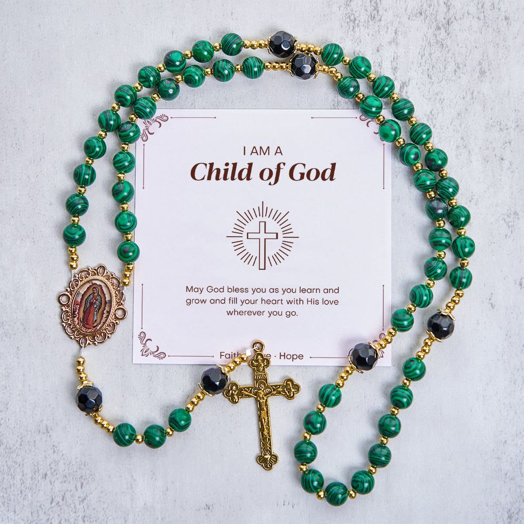 Christianartworkshop Jésus est le don : Chapelet en malachite verte avec médaille miraculeuse - Enfant de Dieu - image 1