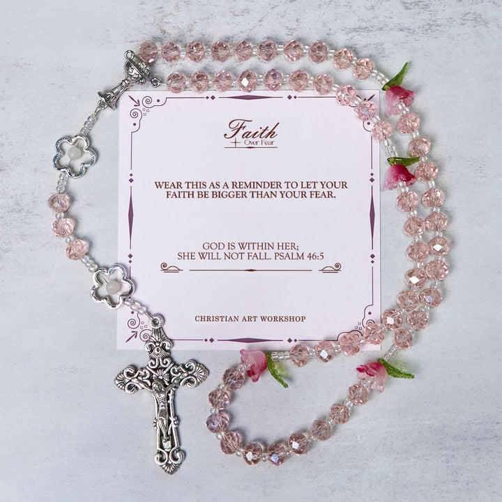 Christianartworkshop Jésus est le cadeau : Chapelet élégant en cristal rose fait main avec perles roses en 3D et carte cadeau - LA FOI PLUTÔT QUE LA PEUR - image 3