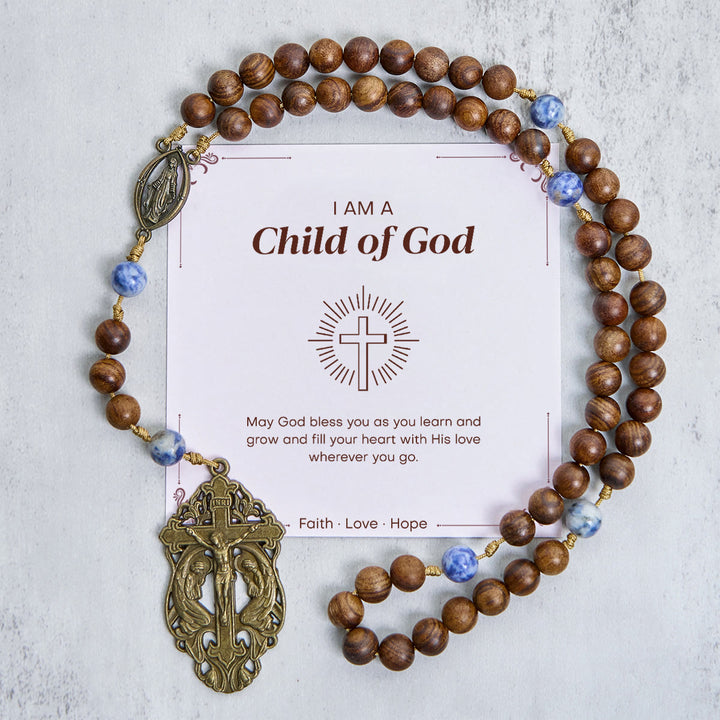Christianartworkshop FOI PRIÈRE : Chapelet de dévotion béni avec perles en bois et céramique et carte cadeau - Enfant de Dieu - image 3