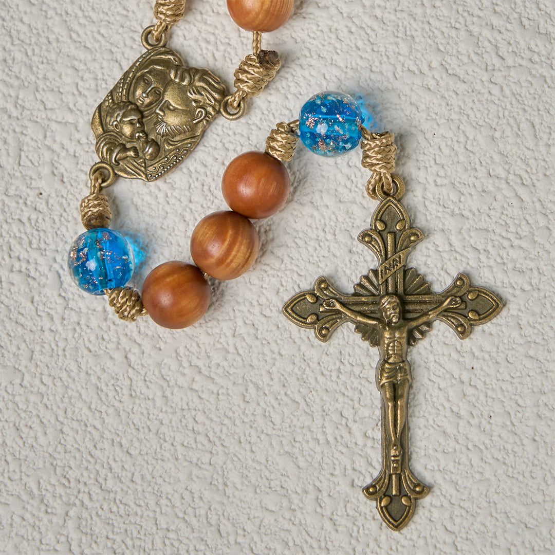 Christianartworkshop Chapelet rustique en bois de thuya et bleu océan avec les conseils et la bénédiction de la Sainte Famille - image 7