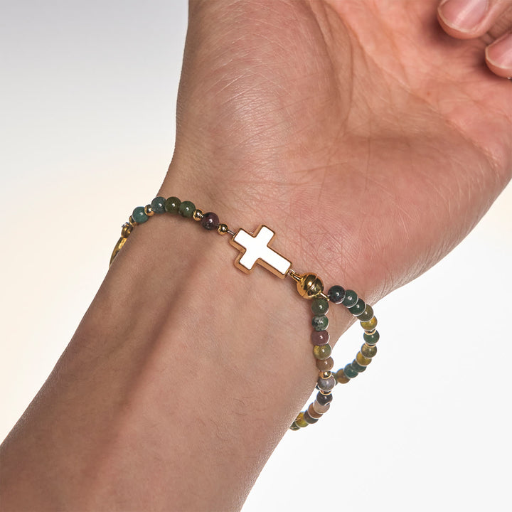 Christianartworkshop Bracelets chapelet artisanaux aux tons naturels avec croix et breloque Saint Benoît - image 2