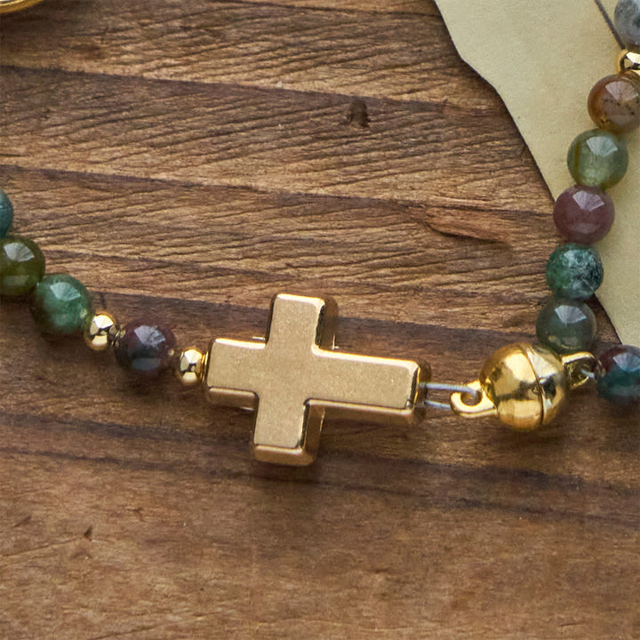 Christianartworkshop Bracelets chapelet artisanaux aux tons naturels avec croix et breloque Saint Benoît - image 7