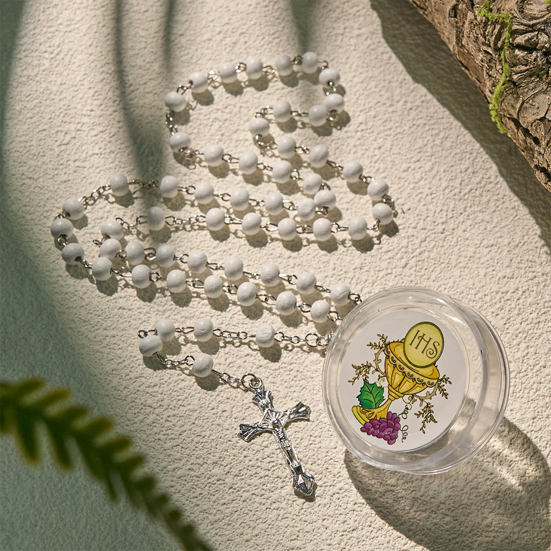 Christianartworkshop Chapelet de communion en bois blanc, calice divin, avec coffret cadeau - image 2