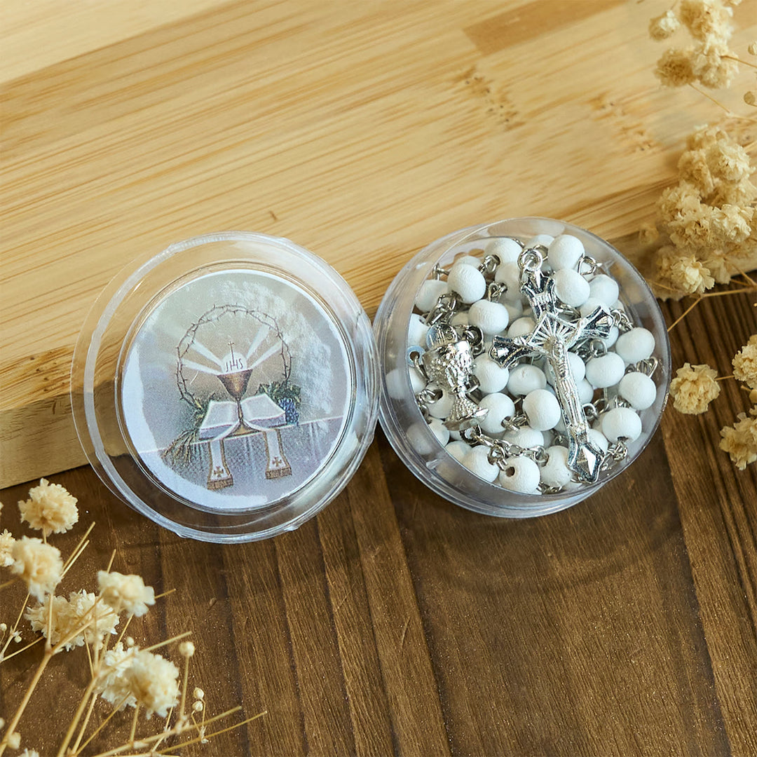 Christianartworkshop Chapelet de communion en bois blanc, calice divin, avec coffret cadeau - image 6