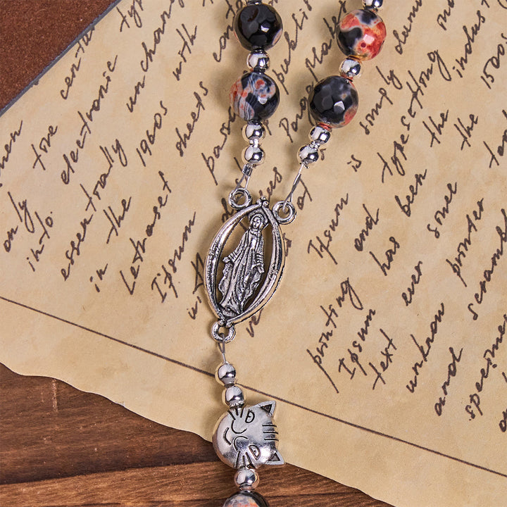 Christianartworkshop Bracelet commémoratif unique en agate marbrée avec chat calico, chapelet animalier - image 9
