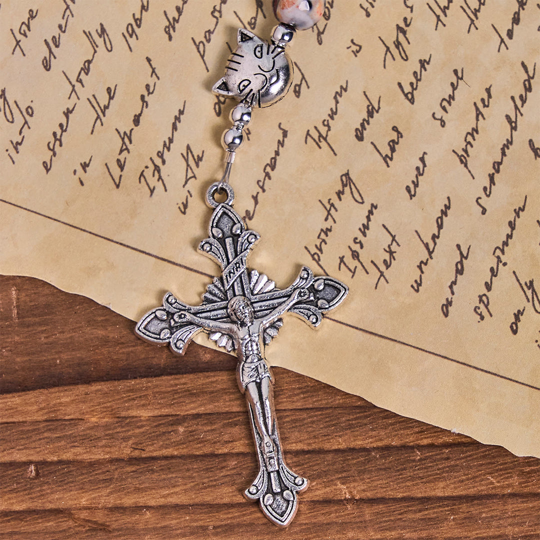 Christianartworkshop Bracelet commémoratif unique en agate marbrée avec chat calico, chapelet animalier - image 8