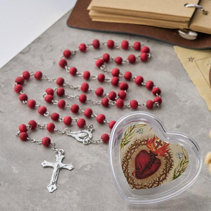 Christianartworkshop Chapelet à grains ronds bordeaux dans un coffret Sacré-Cœur de Jésus - image 2