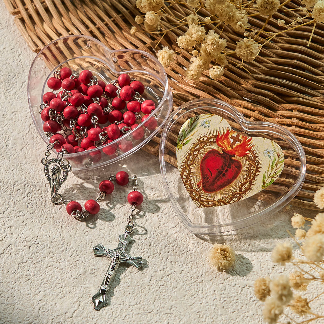Christianartworkshop Chapelet à grains ronds bordeaux dans un coffret Sacré-Cœur de Jésus - Sacré-Cœur et crucifix - image 0