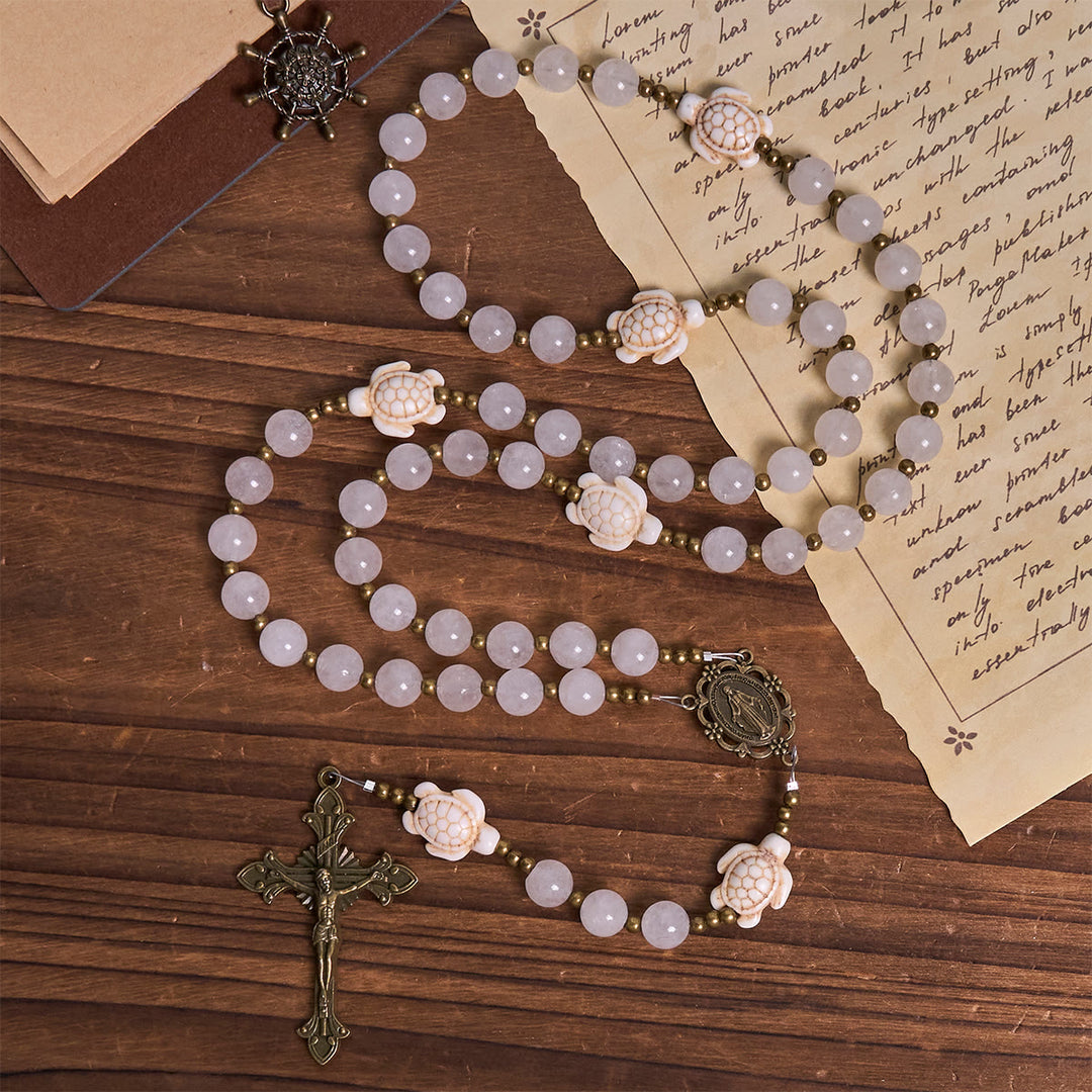 Christianartworkshop Chapelet commémoratif sacré en quartz blanc et tortue sacrée - image 3