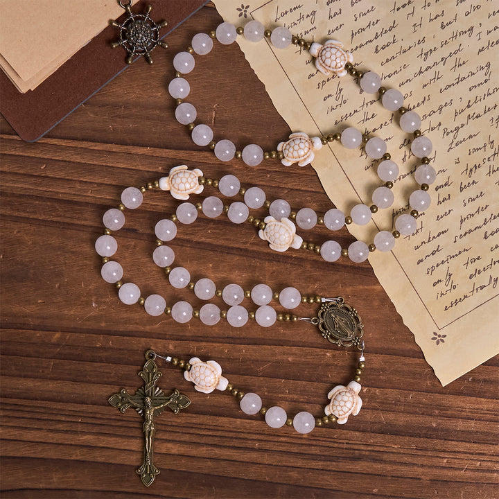 Christianartworkshop Chapelet commémoratif sacré en quartz blanc et tortue sacrée - image 3