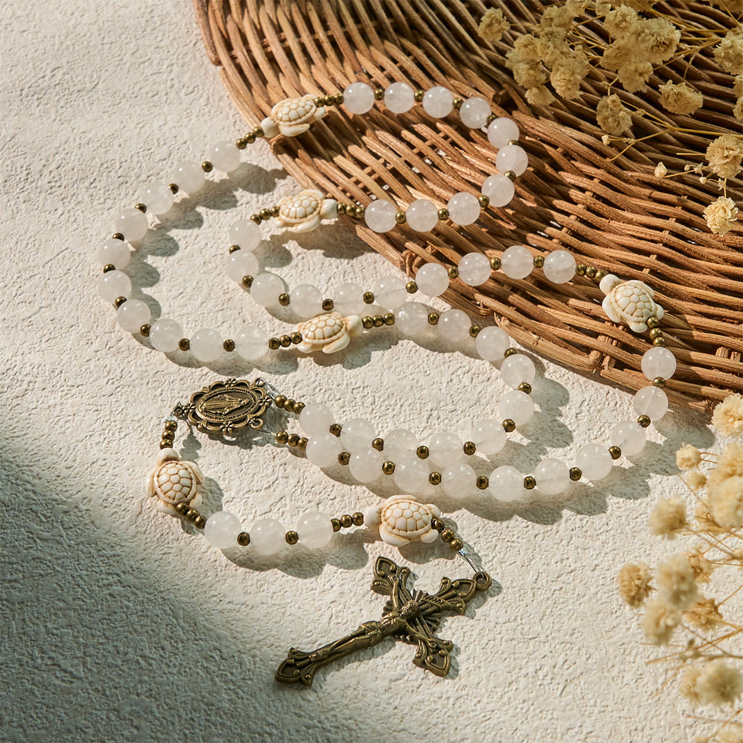 Christianartworkshop Chapelet commémoratif sacré en quartz blanc et tortue sacrée - image 5