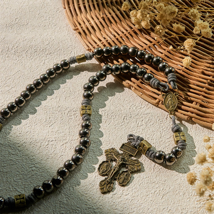 Christianartworkshop Médaille miraculeuse et crucifix de 8 mm, rond, argent, pierre biliaire noire, cordon en nylon, chapelet - image 9
