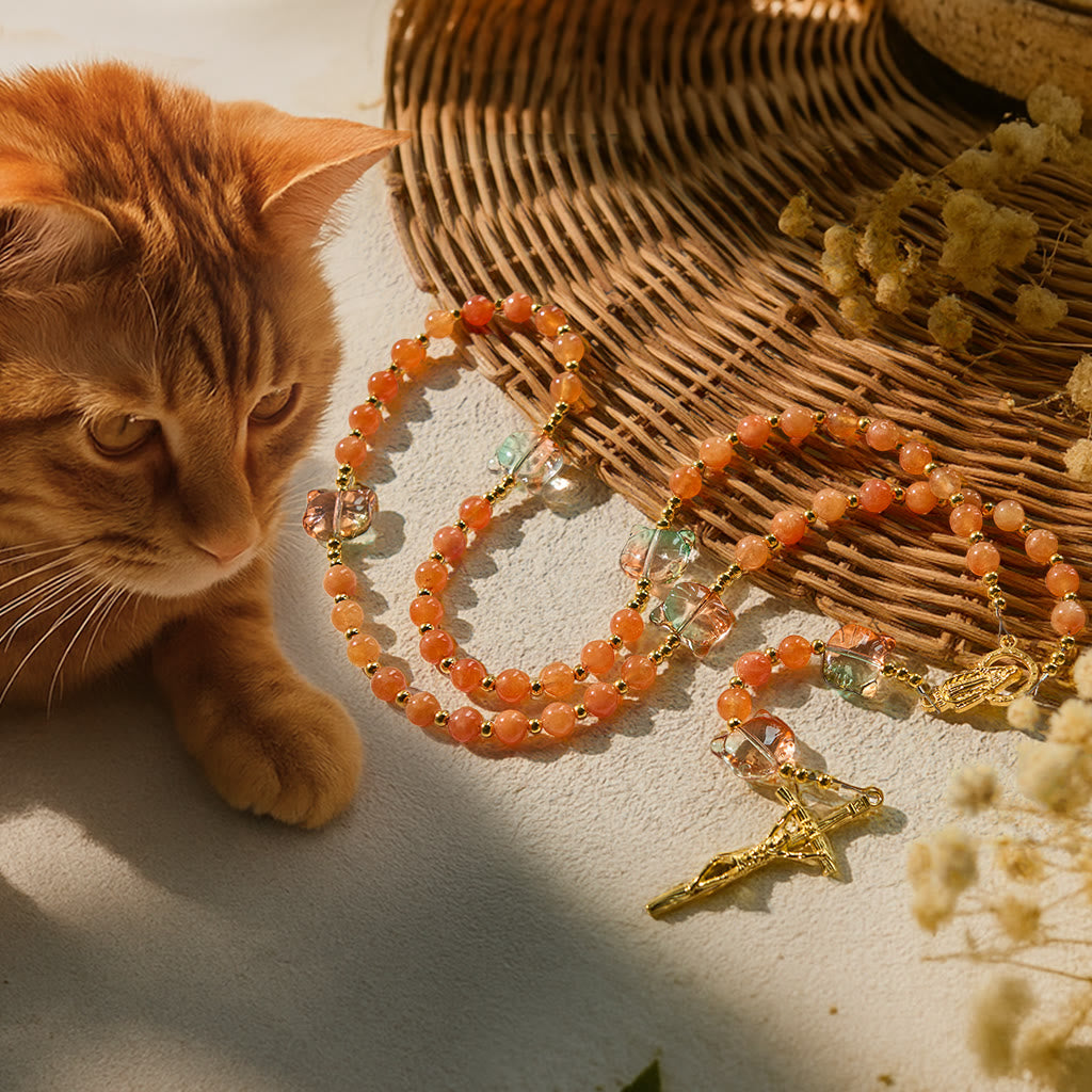 Christianartworkshop Chat tigré orange béni avec chapelet de perles de cornaline - Rosaire de chat tigré orange - image 0
